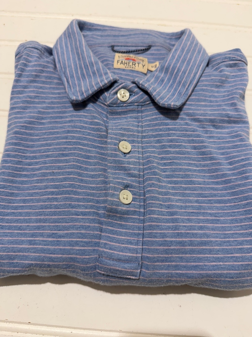 Faherty Men's Blue Striped Short Sleeve Polo Shirt Size M